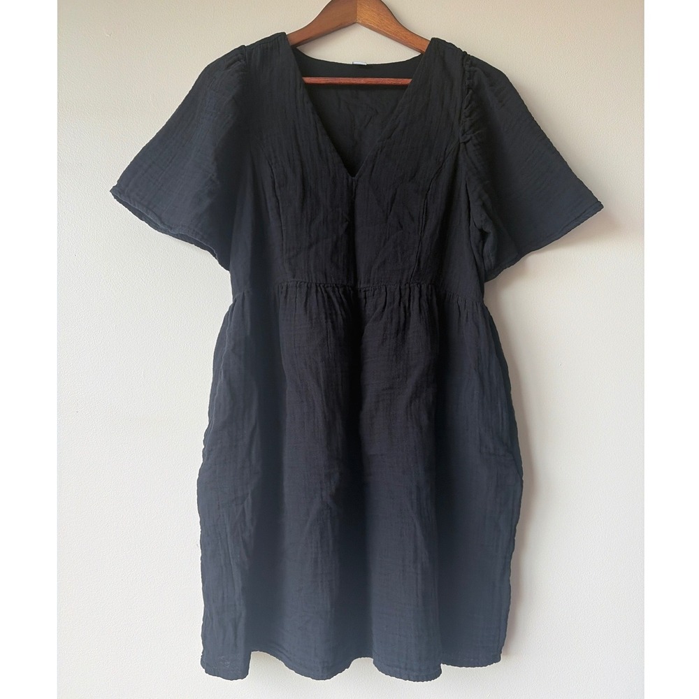 Old Navy Womens Black Double Gauze Cotton V-Neck Mini Dress Short Sleeve Medium